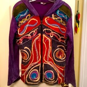 Boho lightweight knit Zip up jacket with hood.